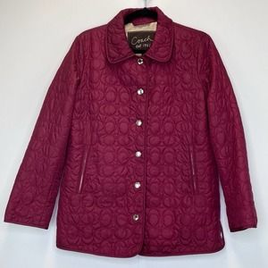 Coach Maroon Quilted Logo Barn Jacket Womens Small